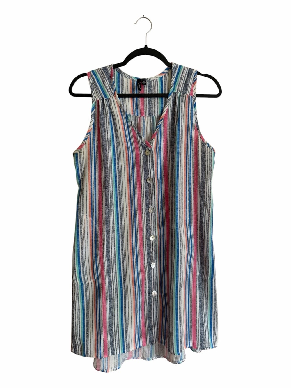 PortoCruz Striped Sleeveless Button-Front Swim Coverup